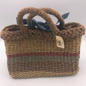 Bath & Body Works Wicker Weave Layered Multicolor Basket w/ Blue Ribbon Small